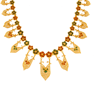 Uniquely Designed 22k Gold Necklace In Meenakari Style - Image 3