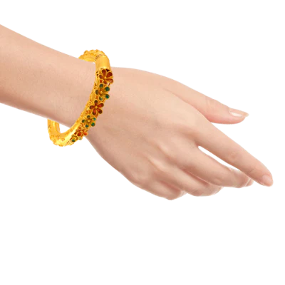 Vibrant 22k Gold Bangle With Meenakari Floral Work - Image 3