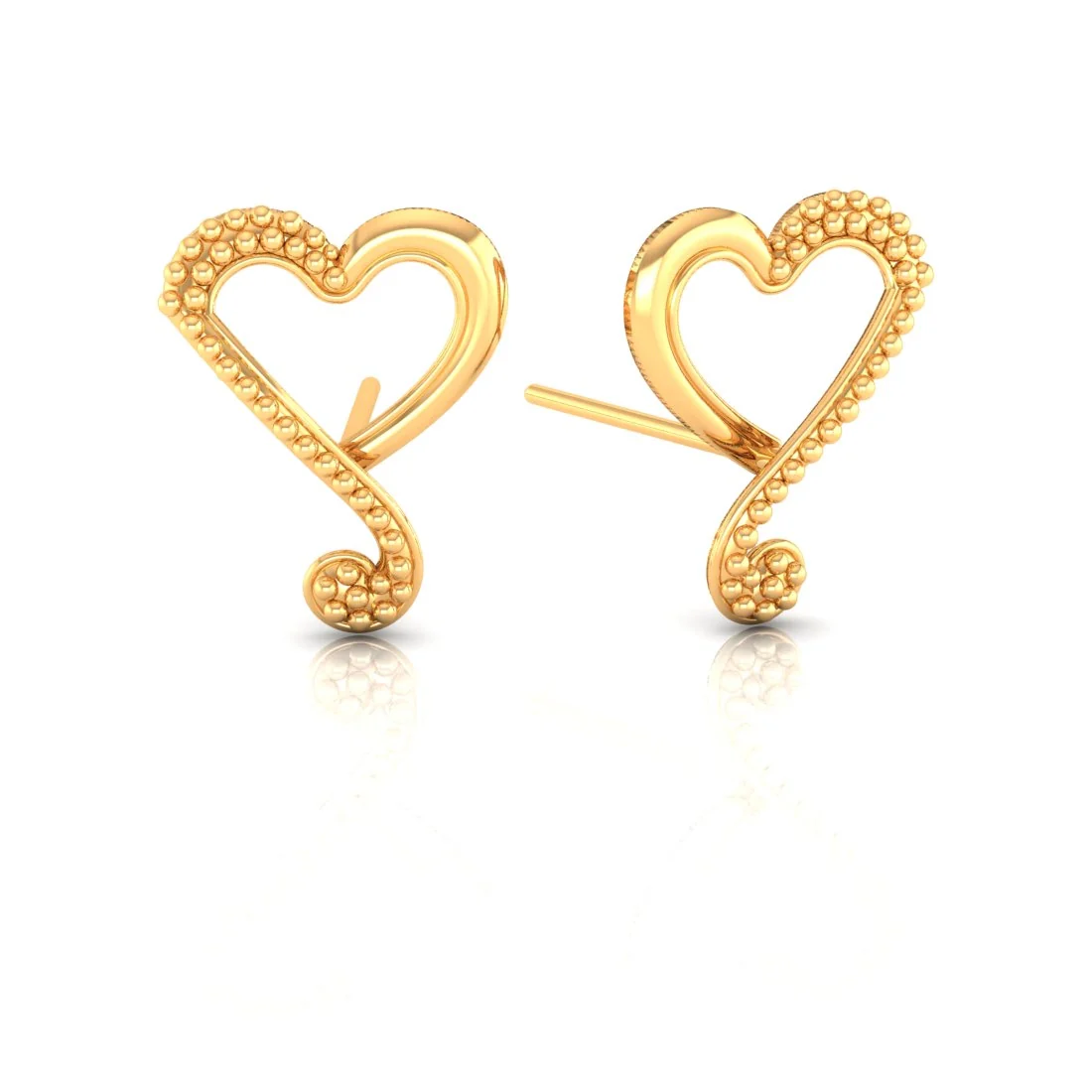 Whimsical Heart Stud Earrings In 14K Gold - Image 3