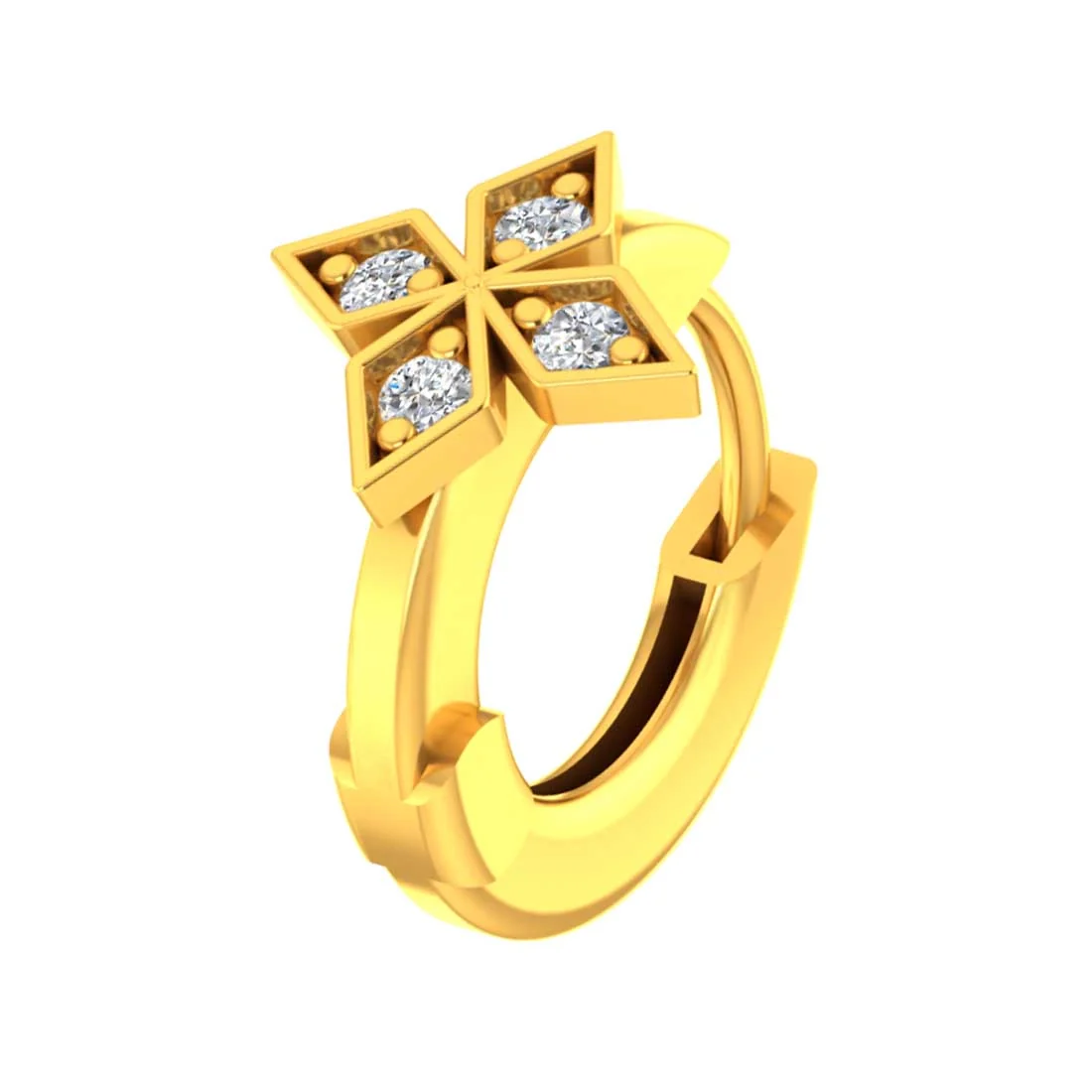 Yellow Gold & Certified Natural Diamond Regal Crossleaf Design Nosepin for Women - Image 3