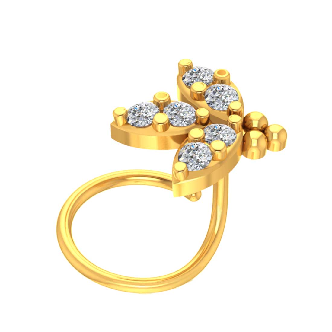 Yellow Gold & Certified Natural Diamond Royal Leaf Design Nosepin for Women - Image 4