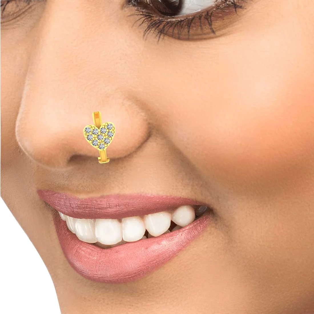 Yellow Gold & Certified Natural Diamond Sweetheart Sparkle Design Nosepin for Women - Image 5